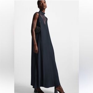 NWT Cos Navy Blue Flowy Maxi Dress Size 14